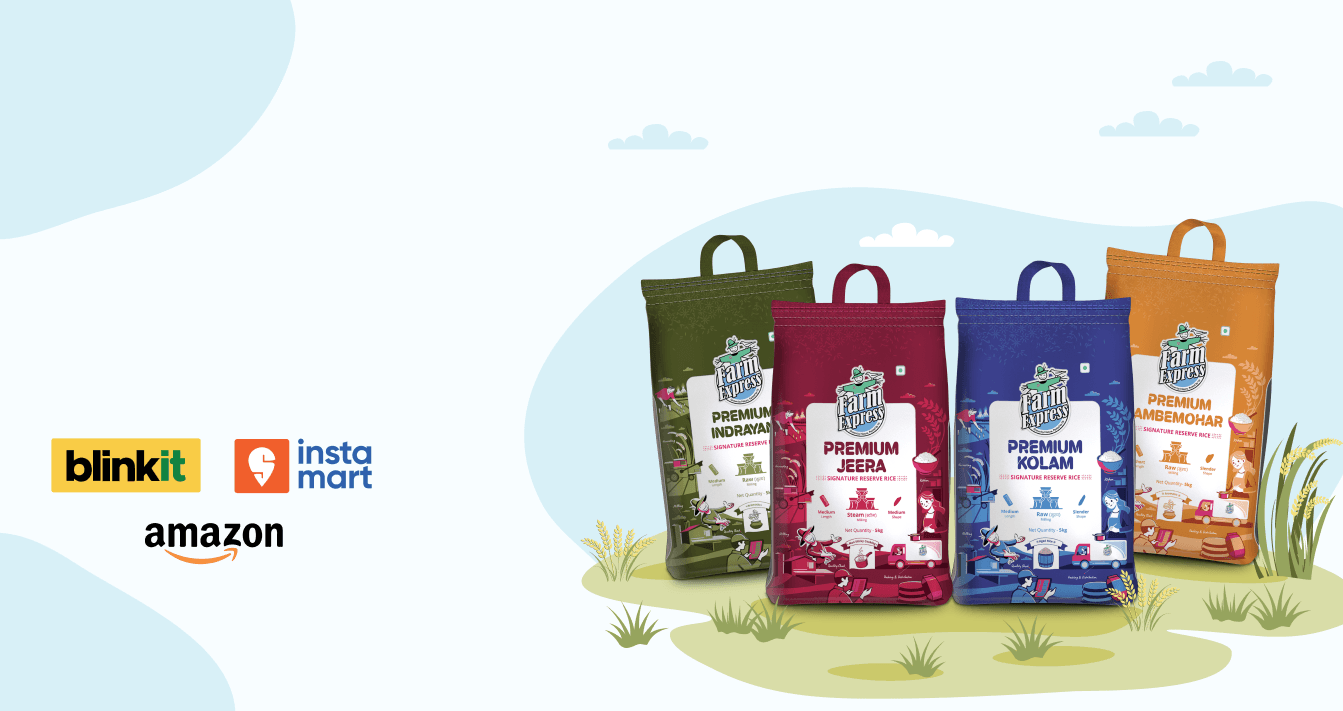 Farm Express rice available on Blinkit, Instamart and Amazon