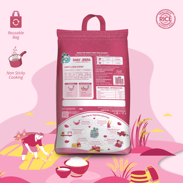 Daily Jeera rice pack — back, cooking and nutrition details